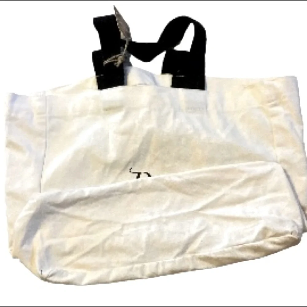 BRIDE Canvas Tote Bag White with Black Straps and Detail Size Large 16 x 15 in